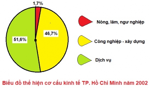 Vẽ biểu đồ tròn thể hiện cơ cấu kinh tế của TP. Hồ Chí Minh