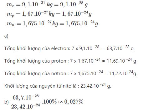 Theo số liệu ở bảng 1 bài 1 hãy tính khối lượng của nguyên tử nitơ