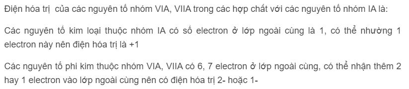 Xác định điện hóa trị của các nguyên tố nhóm VIA, VIIA