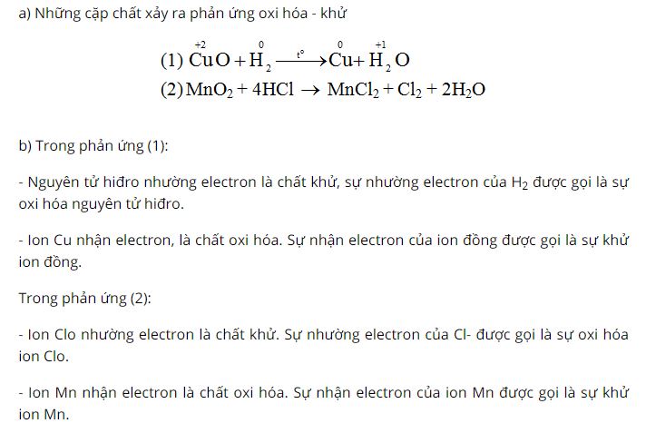 Cho những chất sau: CuO, dung dịch HCl, H2, MnO2 viết phương trình phản ứng
