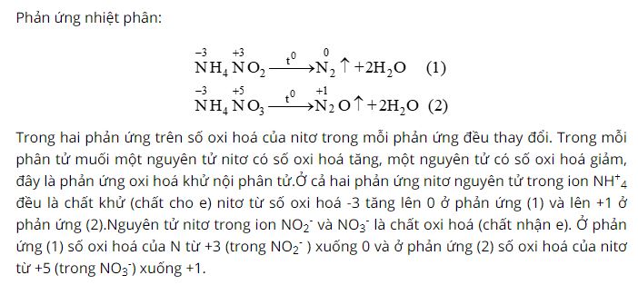 Trong phản ứng nhiệt phân các muối NH4NO2 và NH4NO3, số oxi hóa của nitơ biến đổi như nào?