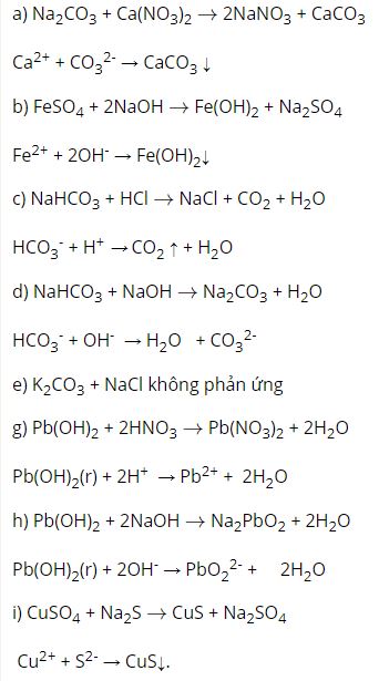 Viết phương trình phân tử và ion rút gọn của các phản ứng xảy ra trong dung dịch giữa các cặp chất sau