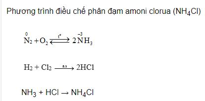Viết các phương trình hoá học điều chế phân đạm amoni clorua