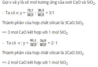 Trong mỗi hợp chất caxi silicat có bao nhiêu mol CaO kết hợp với 1 mol SiO2