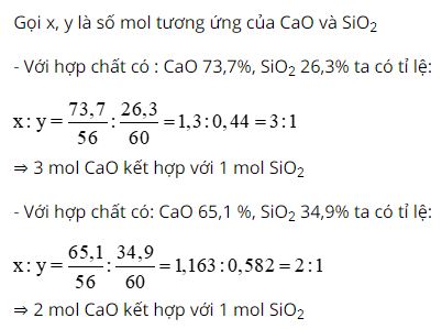 Trong mỗi hợp chất caxi silicat có bao nhiêu mol CaO kết hợp với 1 mol SiO2
